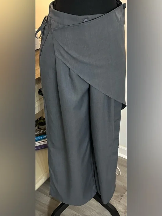 SHEIN Gray High-Waisted Wide Leg Pants W/Tie Cross Wrap - Picture 2 of 13